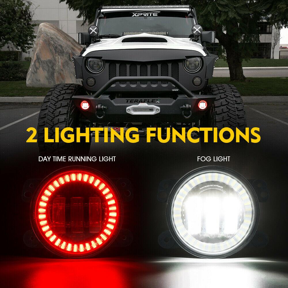 4&quot; Adventure Series 60W CREE LED Fog Lights Halo Ring DRL for JK/JL/JT - Red Fog Lights 