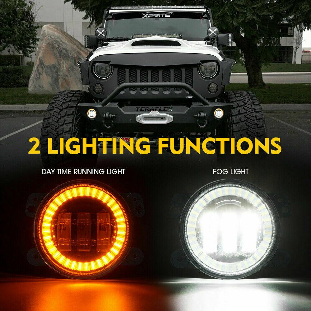 4&quot; Adventure Series 60W CREE LED Fog Lights Halo Ring DRL for JK/JL/JT - Yellow Fog Lights 