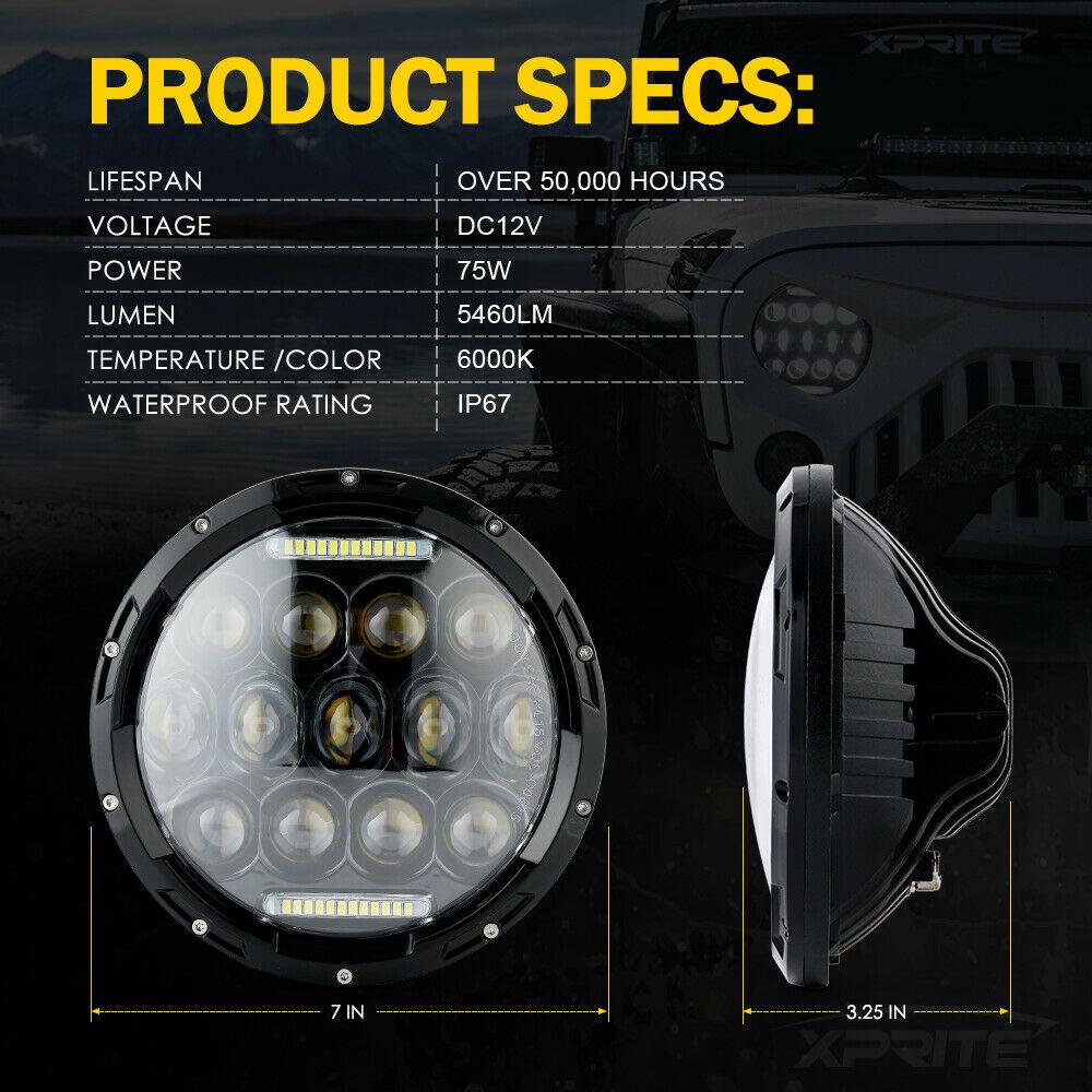 7&quot; 75W CREE LED Headlights With DRL For 1997-2018 Jeep Wrangler TJ JK Head Lights 