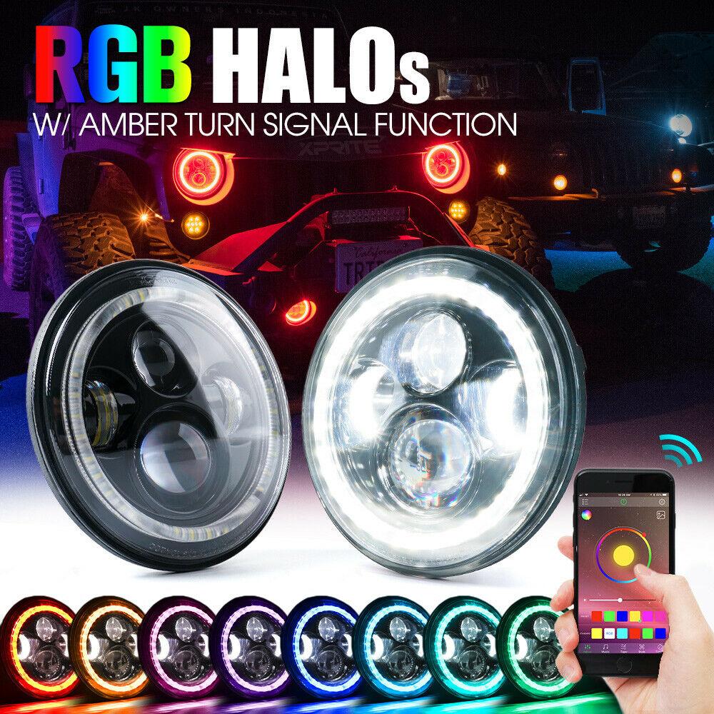 7" 90W CREE LED Headlights With RGB Halo For 1997-2018 Jeep Wrangler JK Head Lights 