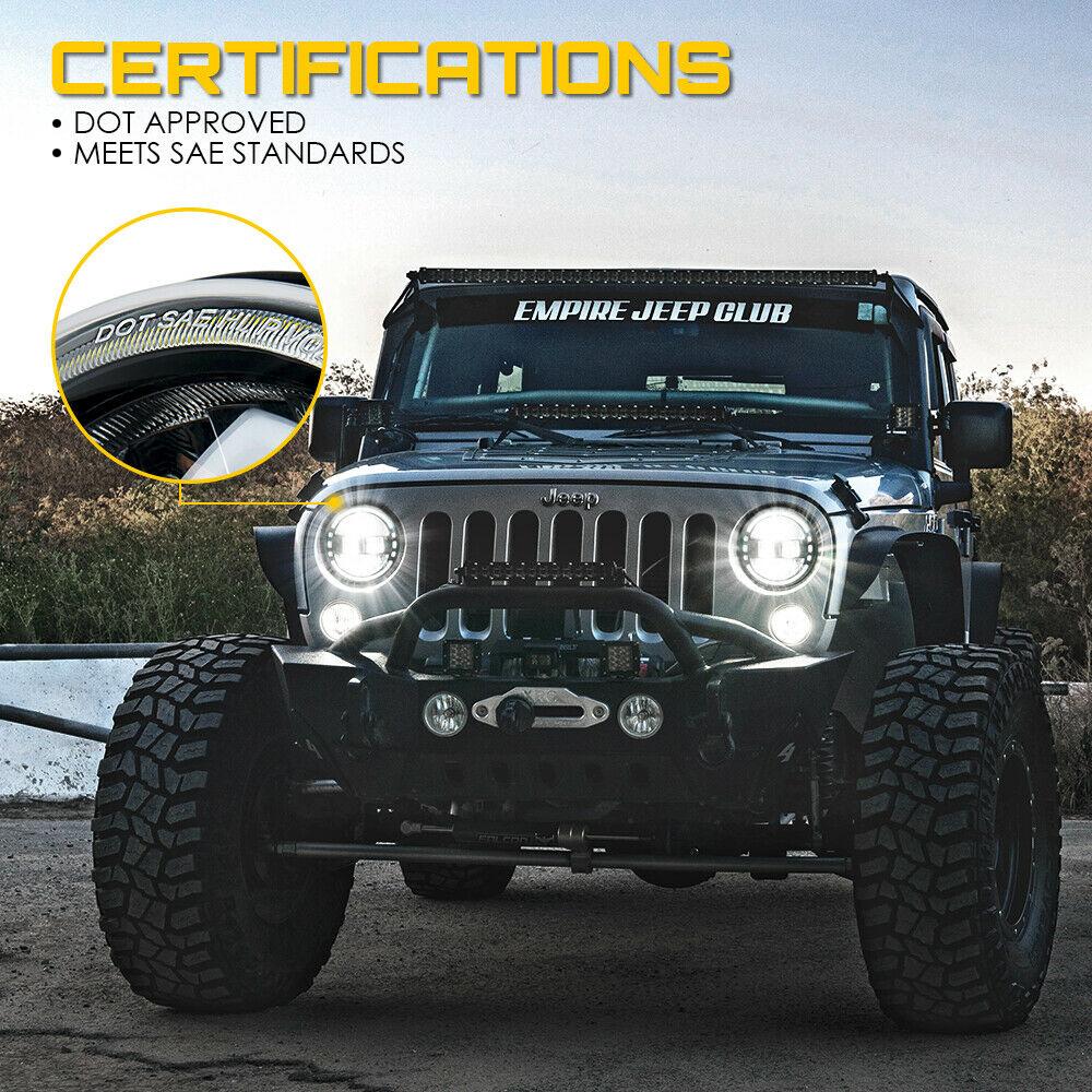 7&quot; Envision Series 60W LED Headlights With Halo DRL For 1997-2018 Jeep Wrangler TJ JK - Black Head Lights 