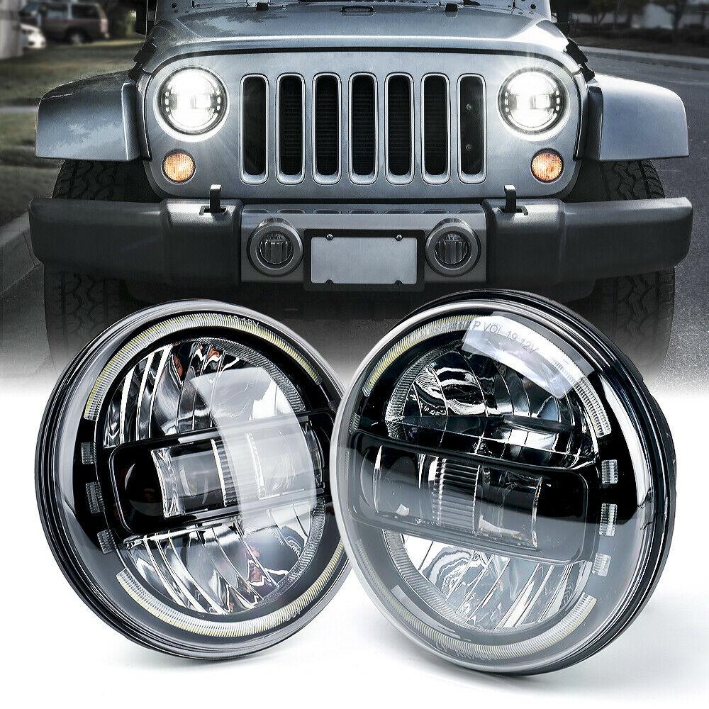 7&quot; Envision Series 60W LED Headlights With Halo DRL For 1997-2018 Jeep Wrangler TJ JK - Black Head Lights 