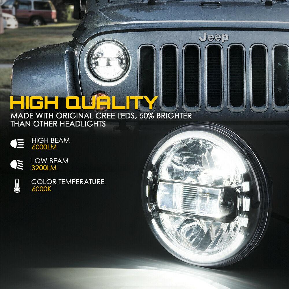 7" Envision Series 60W LED Headlights With Halo DRL For 1997-2018 Jeep Wrangler TJ JK - Black Head Lights 