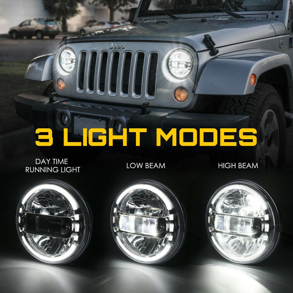 7&quot; Envision Series 60W LED Headlights With Halo DRL For 1997-2018 Jeep Wrangler TJ JK - Chrome Head Lights 