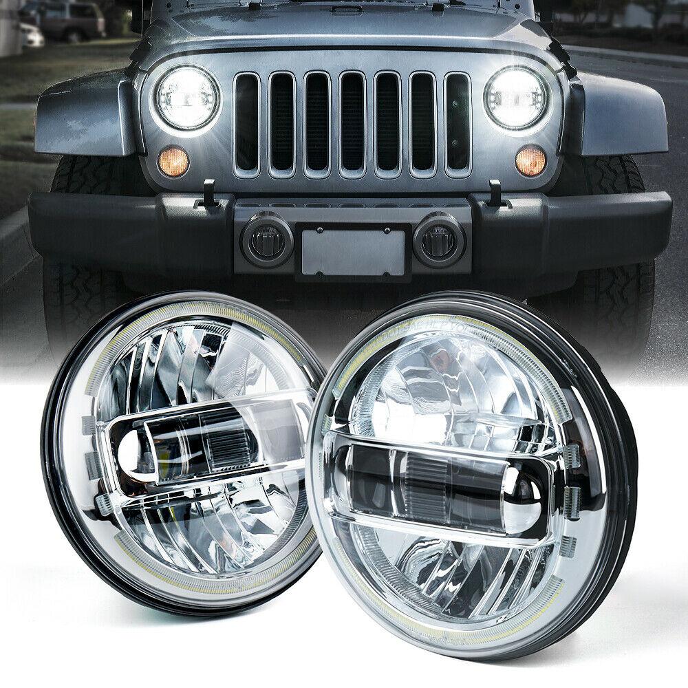 7" Envision Series 60W LED Headlights With Halo DRL For 1997-2018 Jeep Wrangler TJ JK - Chrome Head Lights 