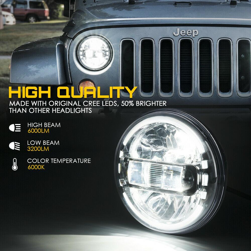 7&quot; Envision Series 60W LED Headlights With Halo DRL For 1997-2018 Jeep Wrangler TJ JK - Chrome Head Lights 