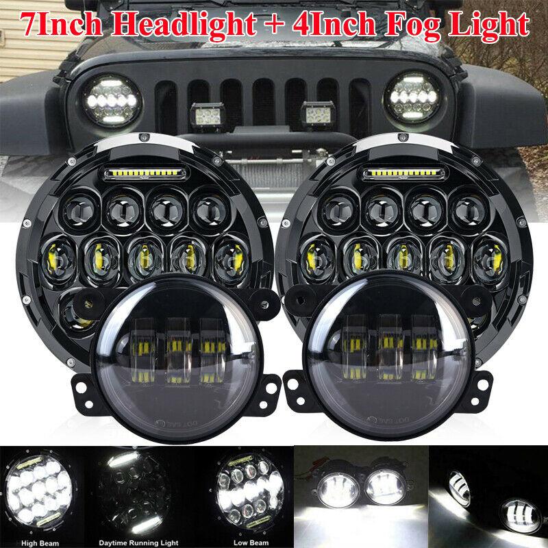 7" LED Headlights + 4" Fog Light Combo Kit For Jeep Wrangler JK 2007-2018 Head & Fog Lights Sets 