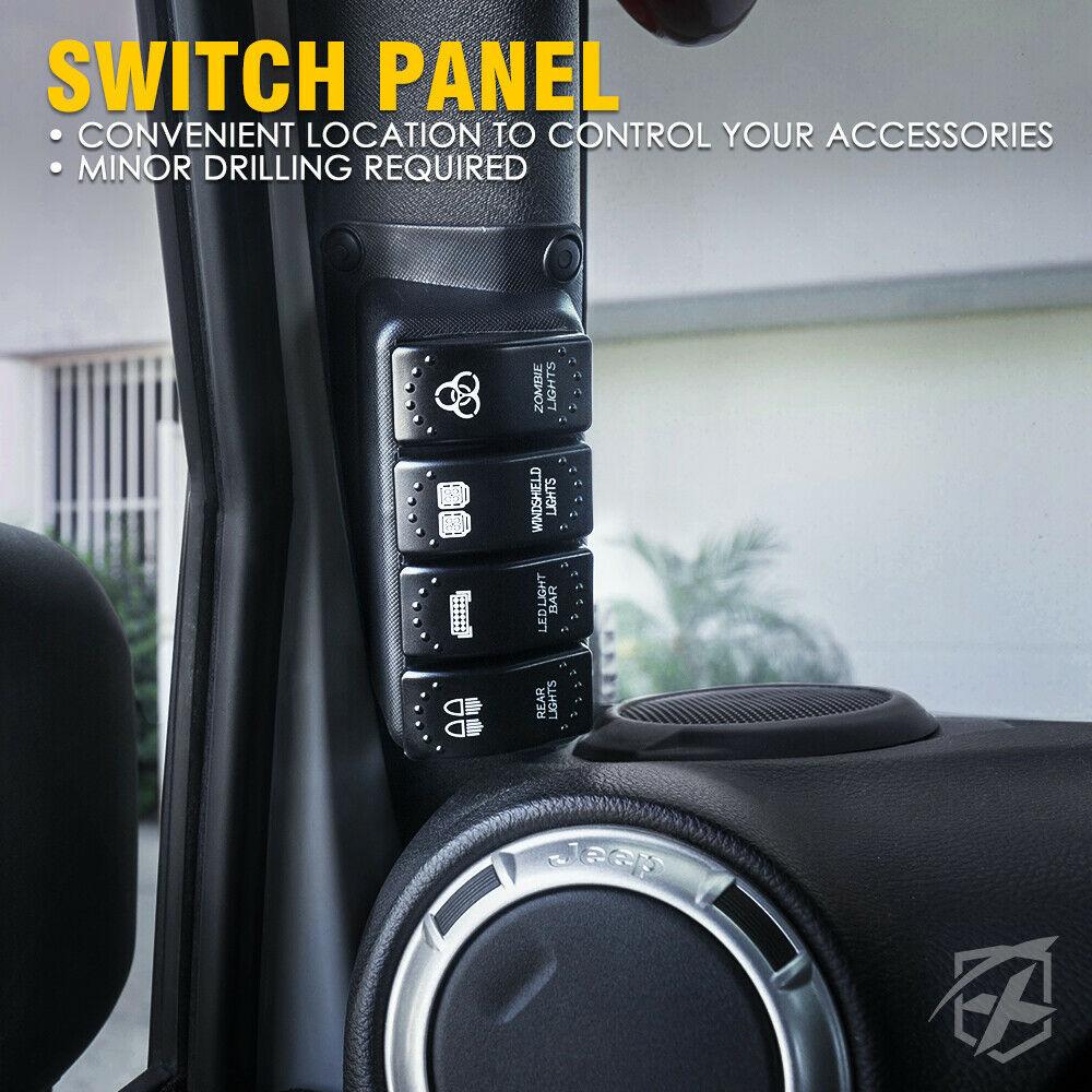 A Pillar Four (4) Rocker Switch Panel with Control Box for 07-18 Jeep Wrangler JK Switch Panel 