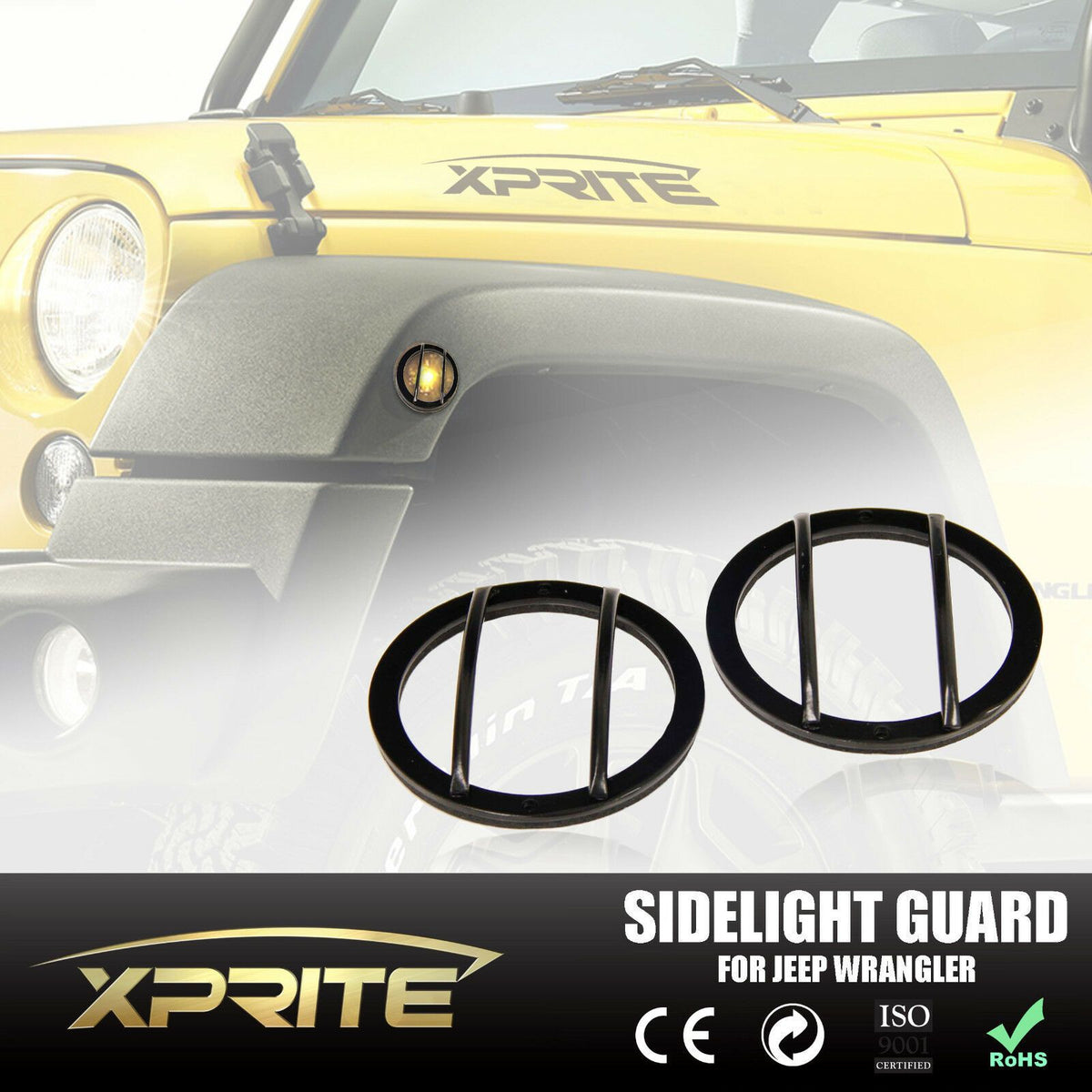 Black Light USA Style Guard For Front Side Marker Parking Light 2007 - 2018 Jeep Wrangler Light Guards 