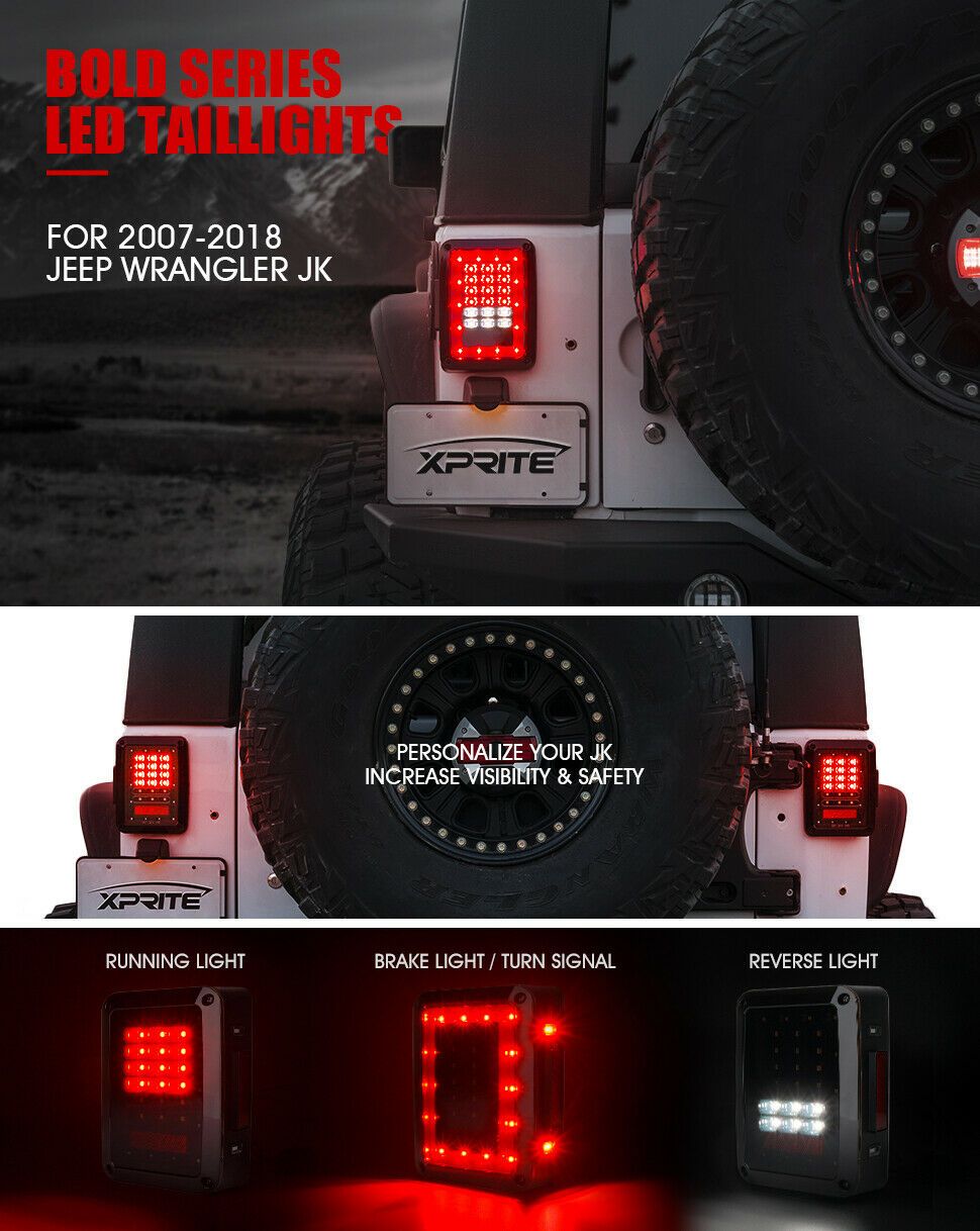 Bold Series LED Tail Light For Jeep Wrangler JK JKU 2007 - 2018 - Smoke Tail Lights 