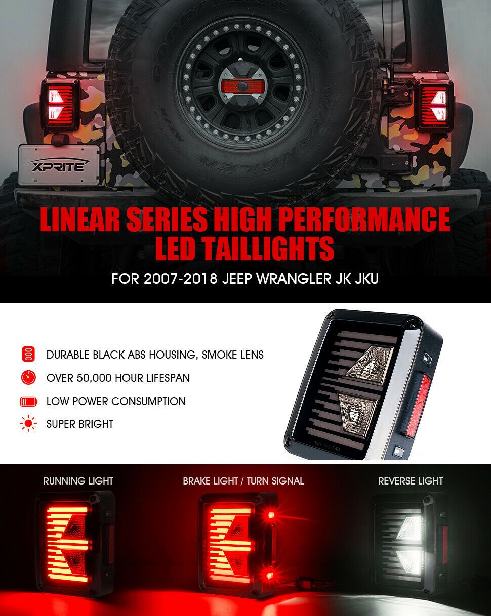 Linear Series LED Taillights For 2007 - 2018 Jeep Wrangler JK JKU - Smoke Tail Lights 